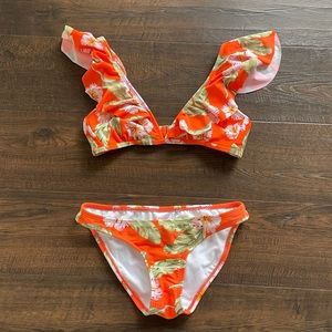 Xhilaration Target Women Bikini Set Orange Floral Hawaii Small S XS